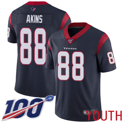 Houston Texans Limited Navy Blue Youth Jordan Akins Home Jersey NFL Football #88 100th Season Vapor Untouchable